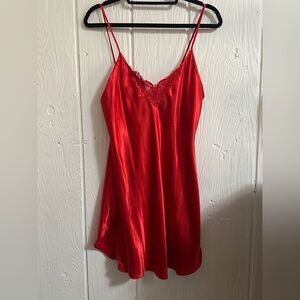 Secret Treasures Red Satin Chemise with Lace